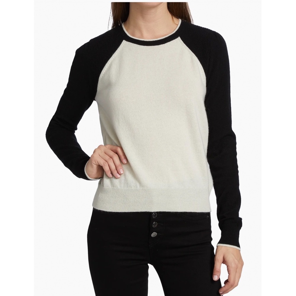 Veronica Beard Womens 100% Cashmere Colorblock Raglan Sweater Cream Black S